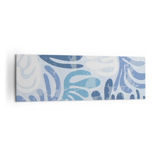 Cuadro sobre lienzo - Impresión de Imagen - Formas abstractas en tonos azules sobre un fondo blanco. - 160x50cm - Helechos azules - Decoración de pared moderna para salón y dormitorio ARTTOR