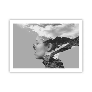 Póster - Retrato sobre montañas y nubes - 70x50 cm