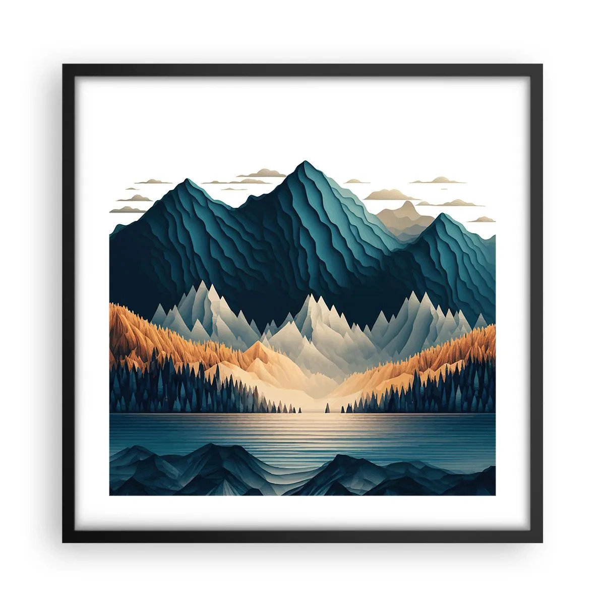 Póster en marco negro - Paisaje perfecto de montañas - 50x50 cm