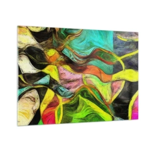 Cuadro sobre vidrio - Impresiones sobre Vidrio - Una composición abstracta con ondas intensas y multicolores. - 100x70cm - El movimiento es la vida - Decoración de pared moderna para salón y dormitorio ARTTOR