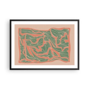 Póster en marco negro - Un patrón de plantas en tonos verdes y naranjas. - 70x50cm - Lucha entre el coral y el verde - Decoración de pared moderna para salón y dormitorio ARTTOR