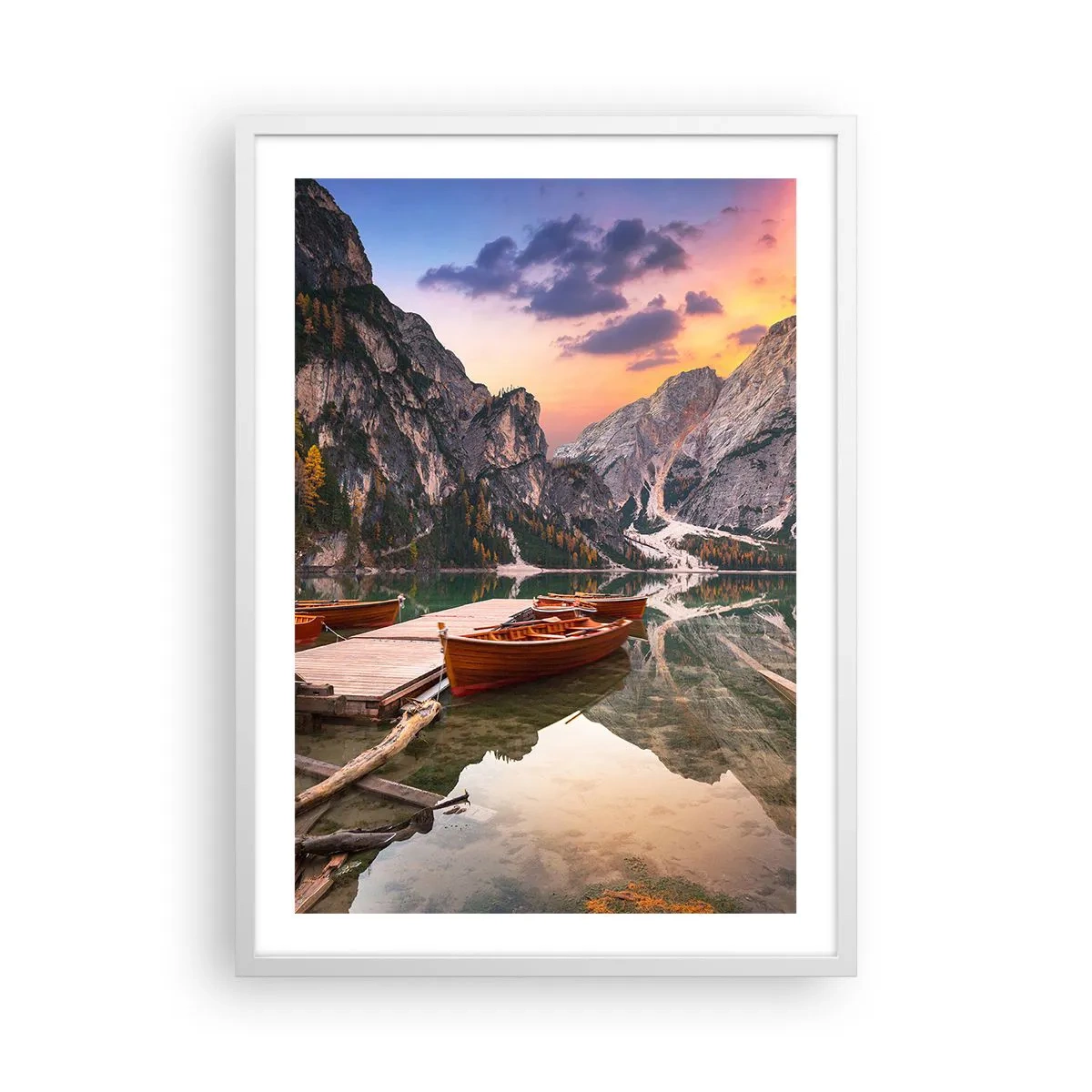 Póster en marco blanco - Espejo entre montañas - 50x70 cm