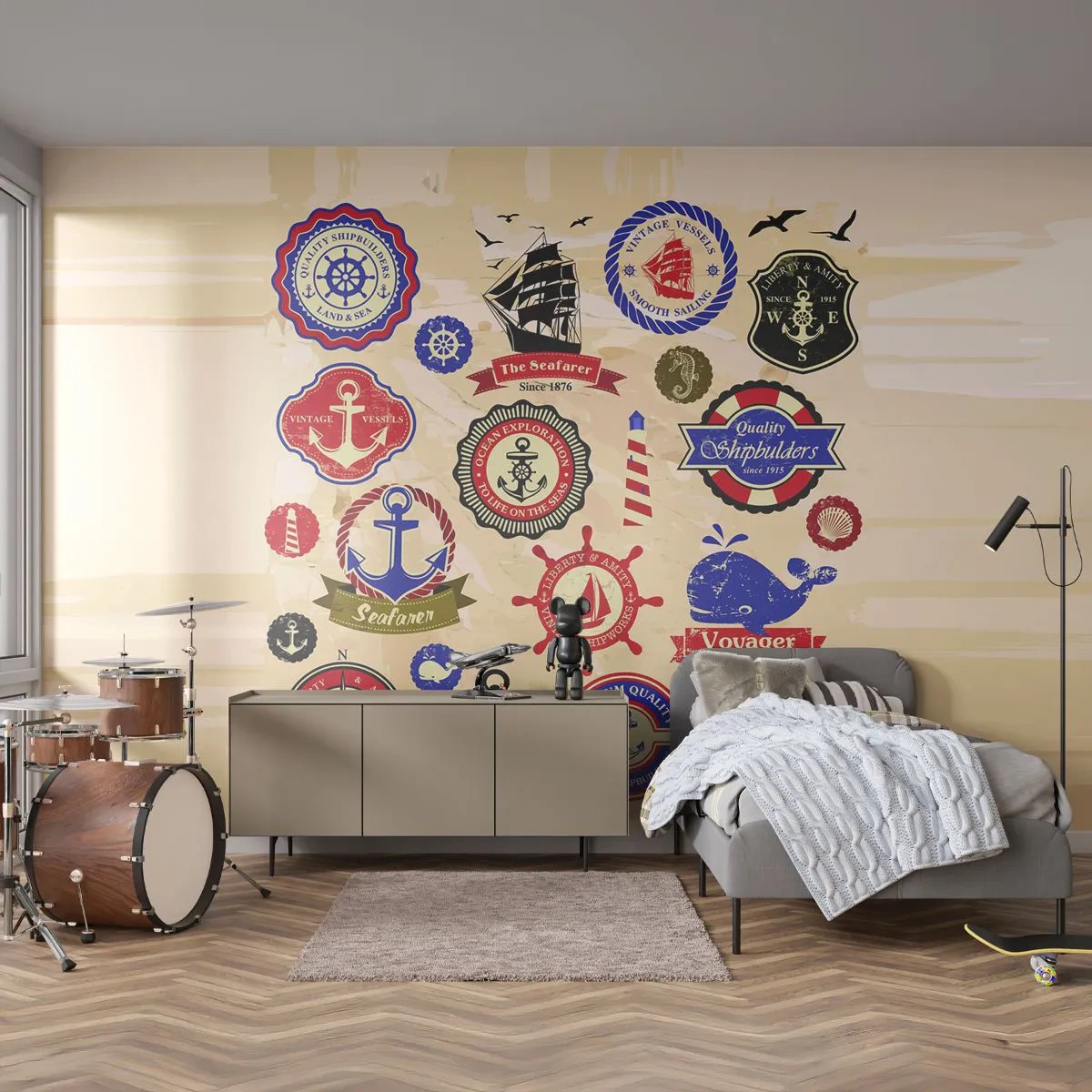 Fotomural Autadhesivo Deluxe Sticker - Una fraternidad del mar - Náutico, Ancla, Brújula - 300x210 cm