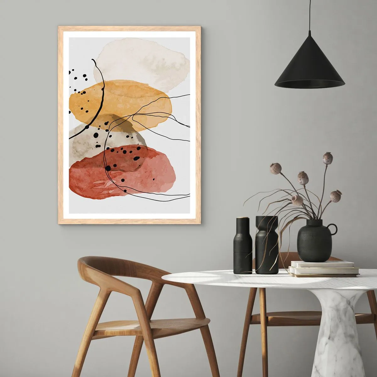 Póster en marco roble claro - Líneas y transparencias - 61x91 cm