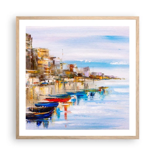 Póster en marco roble claro - Puerto urbano multicolor - 60x60 cm