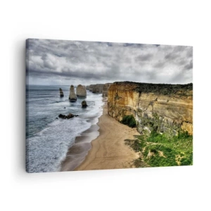 Cuadro sobre lienzo - Impresión de Imagen - Costa de acantilados con playa y formaciones rocosas - 70x50cm - Belleza en bruto - Decoración de pared moderna para salón y dormitorio ARTTOR