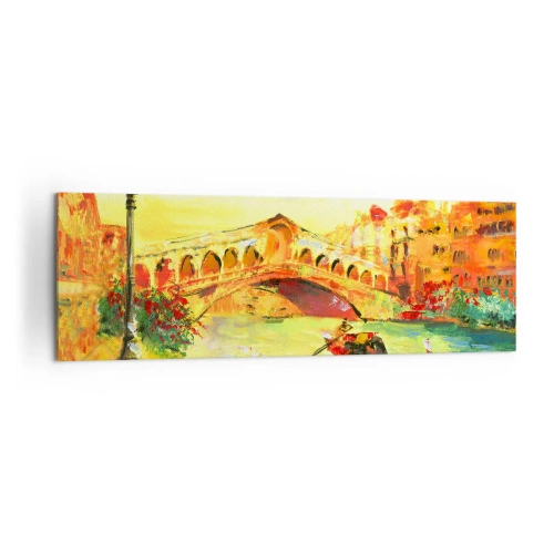 Cuadro sobre lienzo - Impresión de Imagen - Un pintoresco puente sobre el canal con una góndola a la luz del sol poniente. - 160x50cm - Peregrinación de los amantes - Decoración de pared moderna para salón y dormitorio ARTTOR