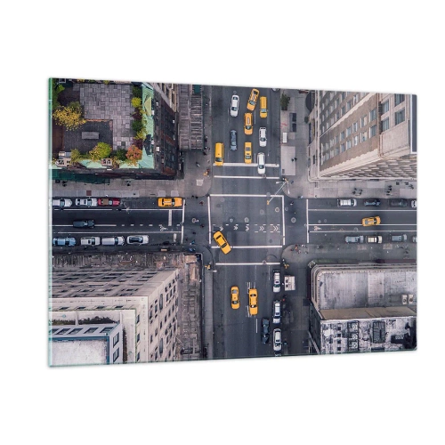 Cuadro sobre vidrio - Impresiones sobre Vidrio - Vista aérea de una intersección concurrida de la ciudad. - 120x80cm - Una simple elección - Decoración de pared moderna para salón y dormitorio ARTTOR