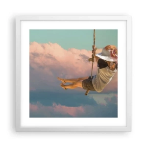 Póster en marco blanco - Jugando en las nubes - 40x40 cm
