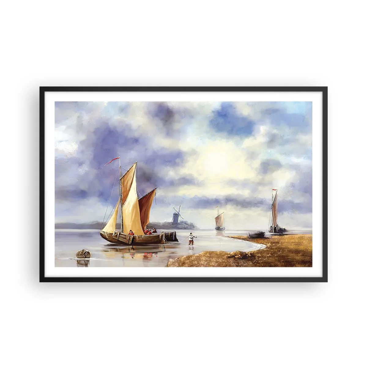 Póster en marco negro - El regreso de los marineros - 91x61 cm