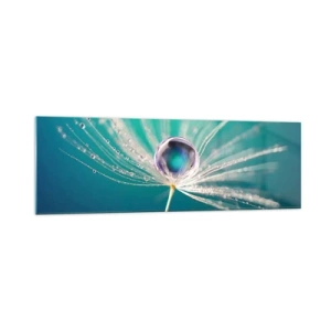 Cuadro sobre vidrio - Impresiones sobre Vidrio - Macro de una gota de agua sobre una delicada semilla de diente de león. - 160x50cm - Momento místico - Decoración de pared moderna para salón y dormitorio ARTTOR