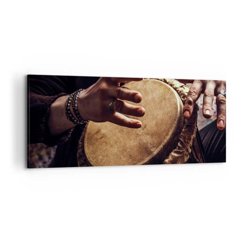 Cuadro sobre lienzo - Impresión de Imagen - Manos tocando un tambor djembé tradicional - 120x50cm - En el ritmo del corazón - Decoración de pared moderna para salón y dormitorio ARTTOR