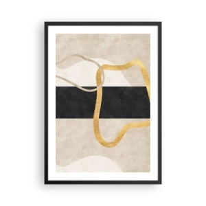 Póster en marco negro - Composición abstracta con fondo negro, dorado y neutro. - 50x70cm - Formas en bucle - Decoración de pared moderna para salón y dormitorio ARTTOR