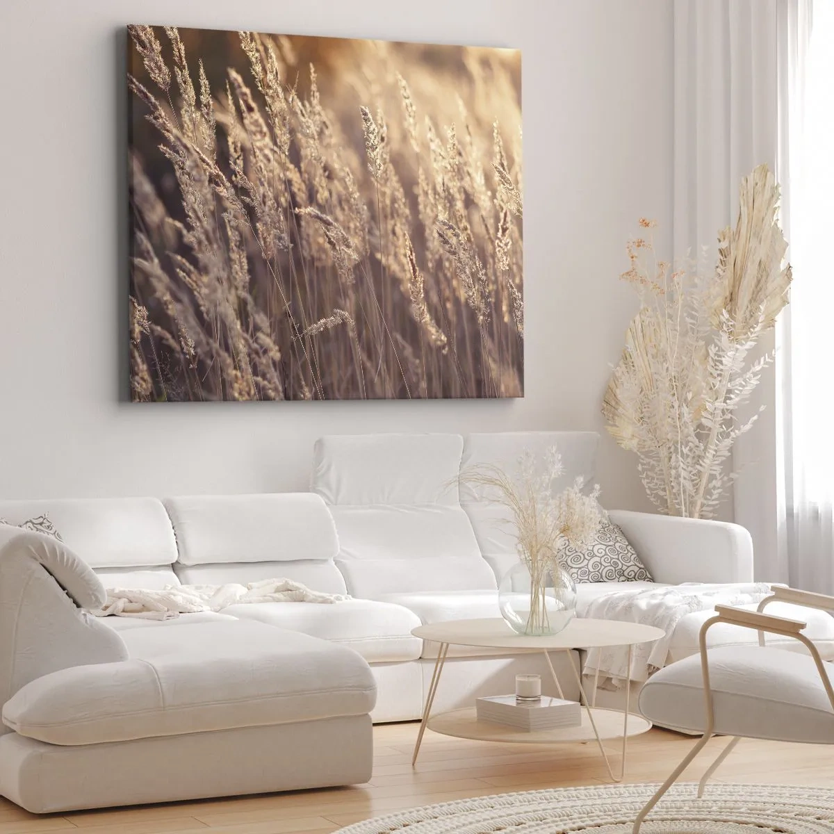 Cuadro sobre lienzo - Impresión de Imagen - Hierbas doradas con el sol poniente como telón de fondo - 100x70cm - Listos para dar la bienvenida al otoño - Decoración de pared moderna para salón y dormitorio ARTTOR