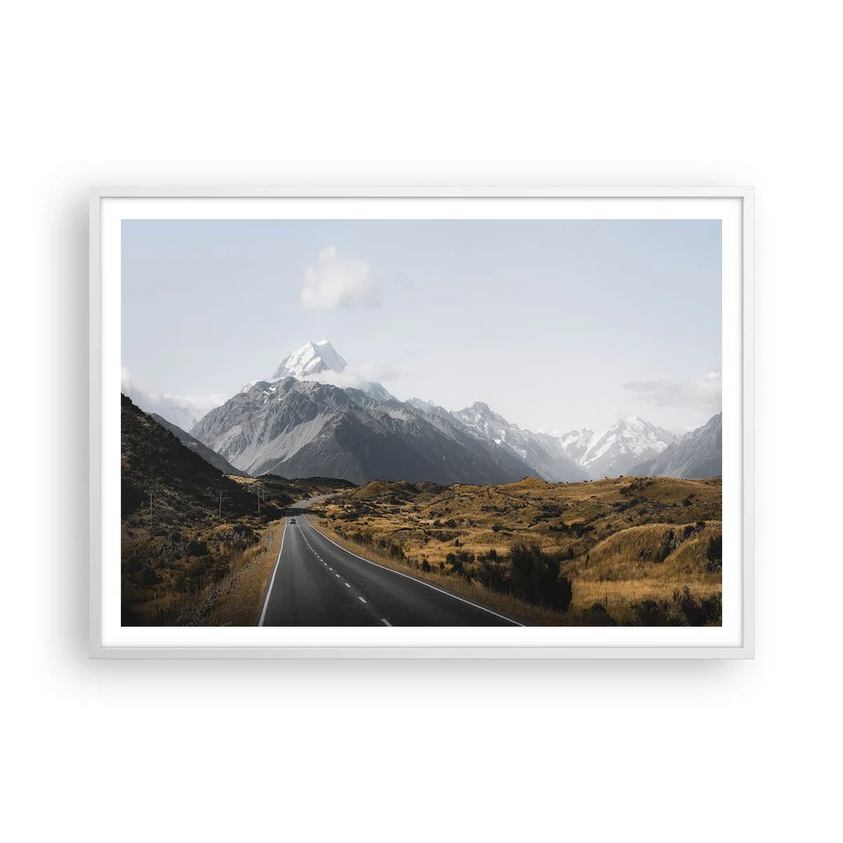 Póster en marco blanco - El camino al corazón de las montañas - 100x70 cm