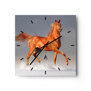 Reloj de pared - Reloj de vidrio - Un caballo al galope contra un cielo azul. - 30x30cm - Danza al viento - Decoración de pared moderna para salón y dormitorio ARTTOR