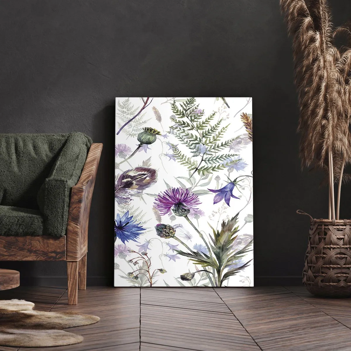 Cuadro sobre lienzo - Impresión de Imagen - Flores y hierbas de acuarela sobre un fondo blanco en estilo herbario. - 70x100cm - Herbario polaco - Decoración de pared moderna para salón y dormitorio ARTTOR