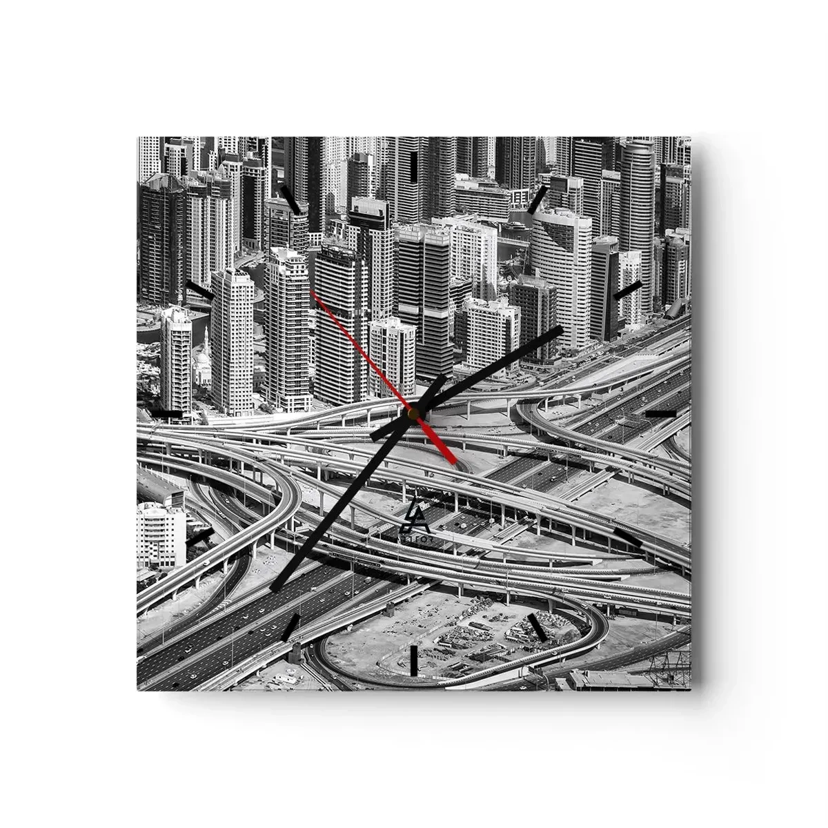 Reloj de pared - Reloj de vidrio - Una vista aérea de Dubái - 30x30cm - Dubái: la ciudad imposible - Decoración de pared moderna para salón y dormitorio ARTTOR