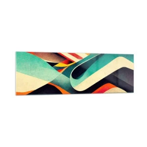 Cuadro sobre vidrio - Impresiones sobre Vidrio - Ondas abstractas coloridas en una composición dinámica - 160x50cm - Composición intensa - Decoración de pared moderna para salón y dormitorio ARTTOR