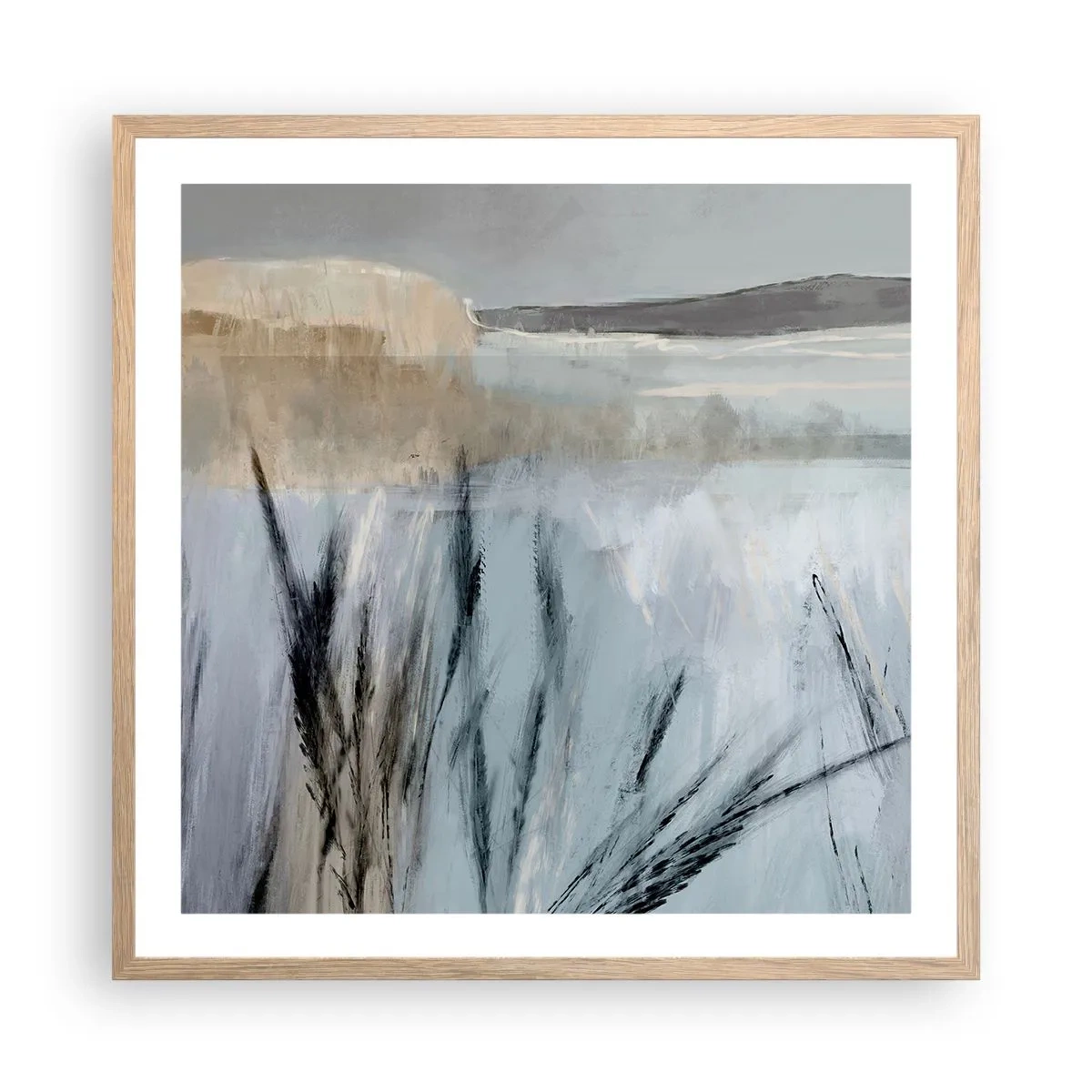 Póster en marco roble claro - Campos de invierno - 60x60 cm