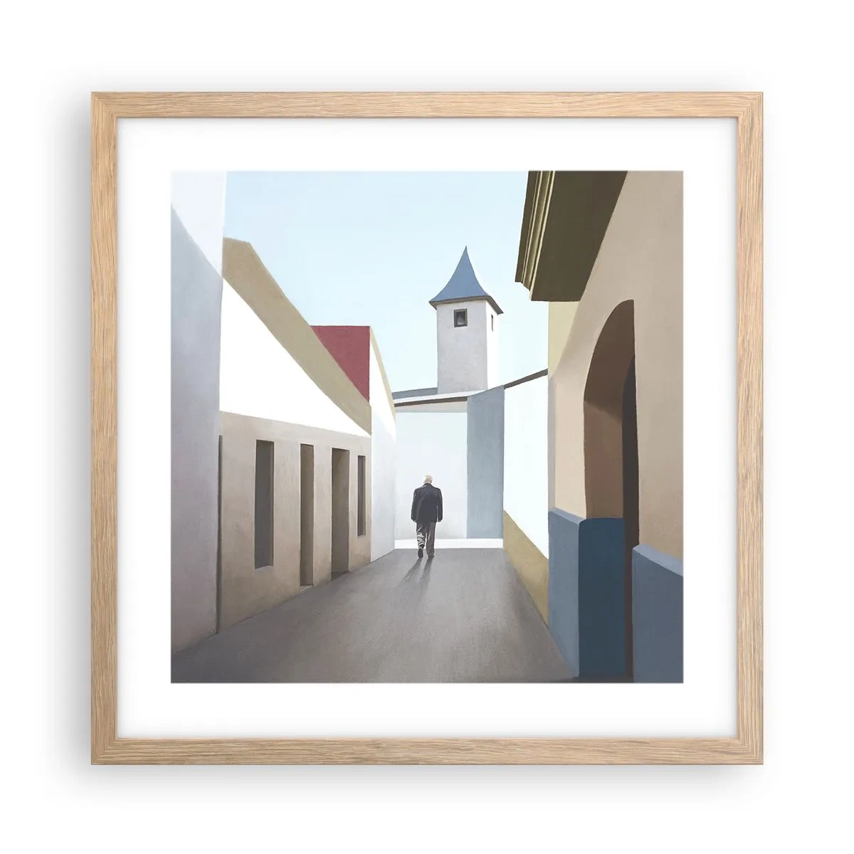 Póster en marco roble claro - Paseo soleado - 40x40 cm