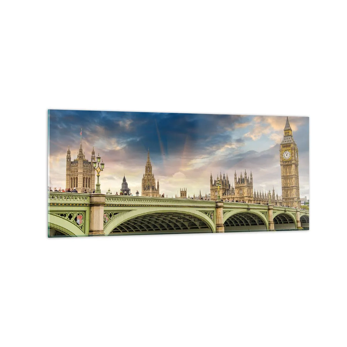 Cuadro sobre vidrio - Impresiones sobre Vidrio - El Big Ben y el puente de Westminster contra el cielo al anochecer - 120x50cm - El tiempo se detuvo en el Imperio - Decoración de pared moderna para salón y dormitorio ARTTOR