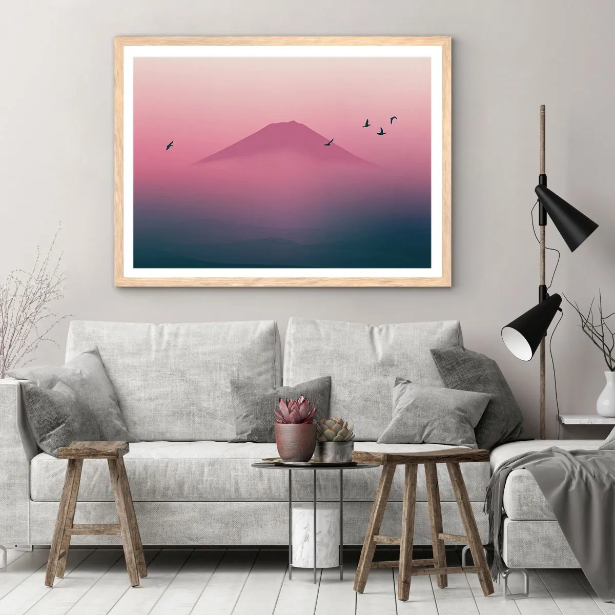 Póster en marco roble claro - Sobre las nubes - 100x70 cm