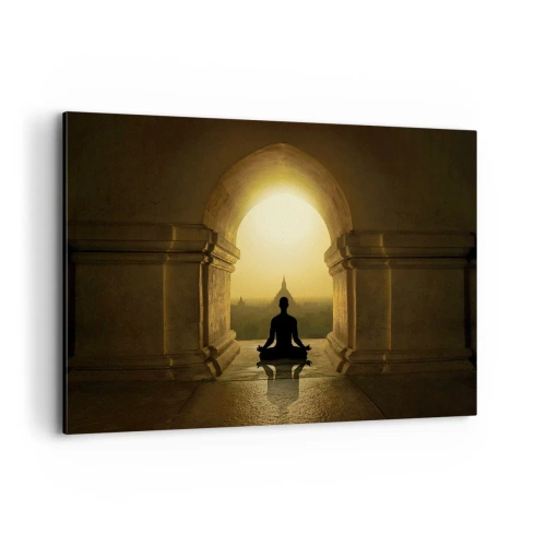 Cuadro sobre lienzo - Impresión de Imagen - Silueta de una persona meditando a la luz del sol poniente. - 120x80cm - Armonía total - Decoración de pared moderna para salón y dormitorio ARTTOR