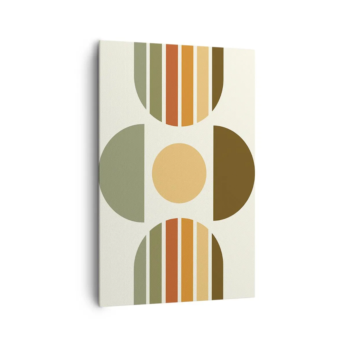 Cuadro sobre lienzo - Impresión de Imagen - Composición geométrica con semicírculos y rayas en tonos tierra. - 80x120cm - Los tonos de la tierra - Decoración de pared moderna para salón y dormitorio ARTTOR