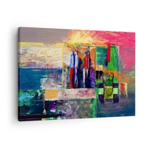 Cuadro sobre lienzo - Impresión de Imagen - Composición abstracta con figuras y patrones geométricos. - 70x50cm - Relaciones y emociones - Decoración de pared moderna para salón y dormitorio ARTTOR