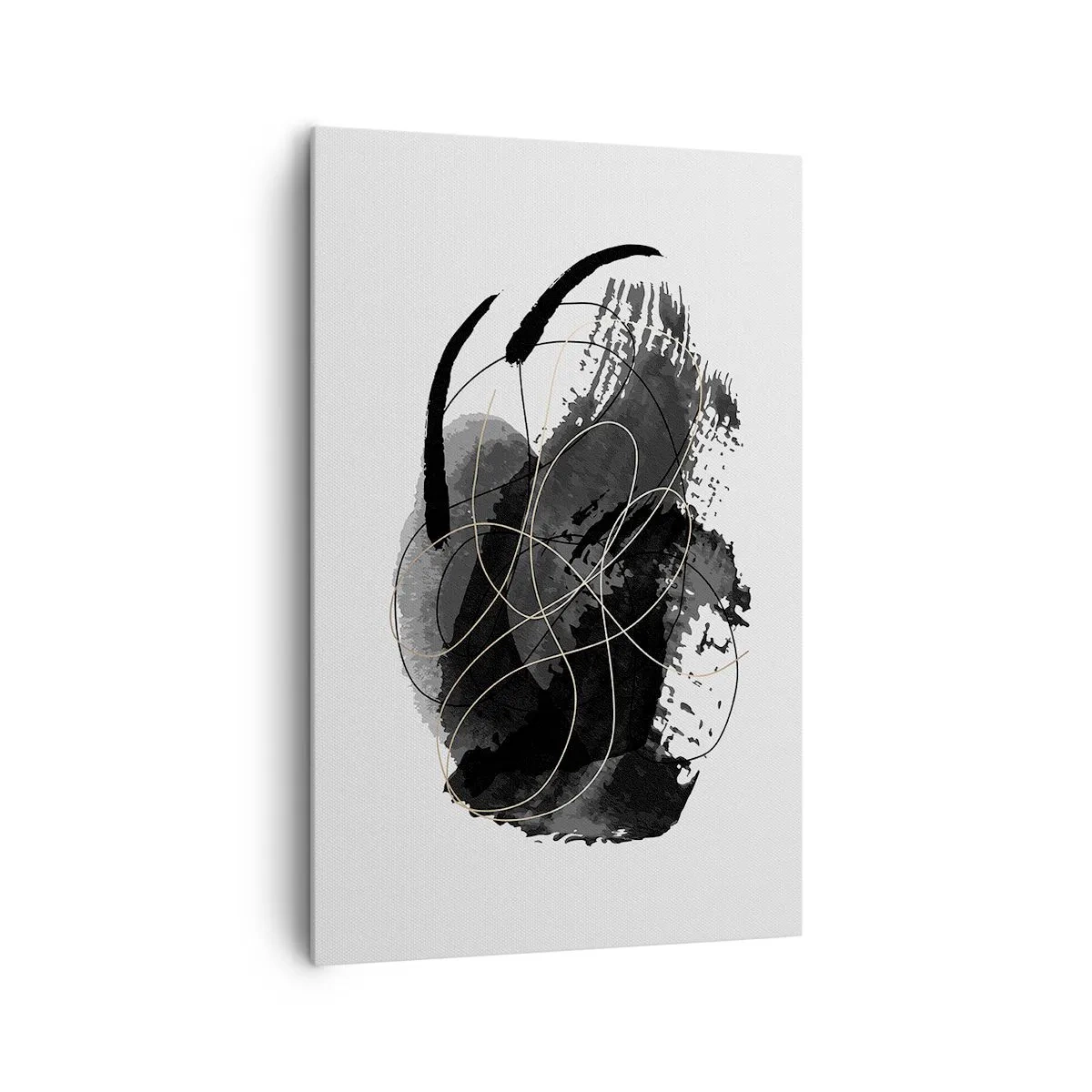 Cuadro sobre lienzo - Impresión de Imagen - Abstracción en negro y dorado sobre fondo blanco. - 80x120cm - Salió de la negrura - Decoración de pared moderna para salón y dormitorio ARTTOR