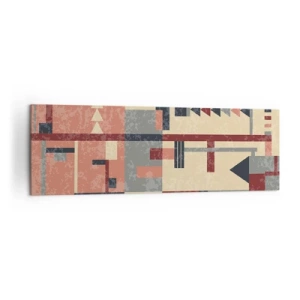 Cuadro sobre lienzo - Impresión de Imagen - Patrón geométrico en tonos pastel beige, rojo y gris. - 160x50cm - Una combinación de verticales y niveles - Decoración de pared moderna para salón y dormitorio ARTTOR