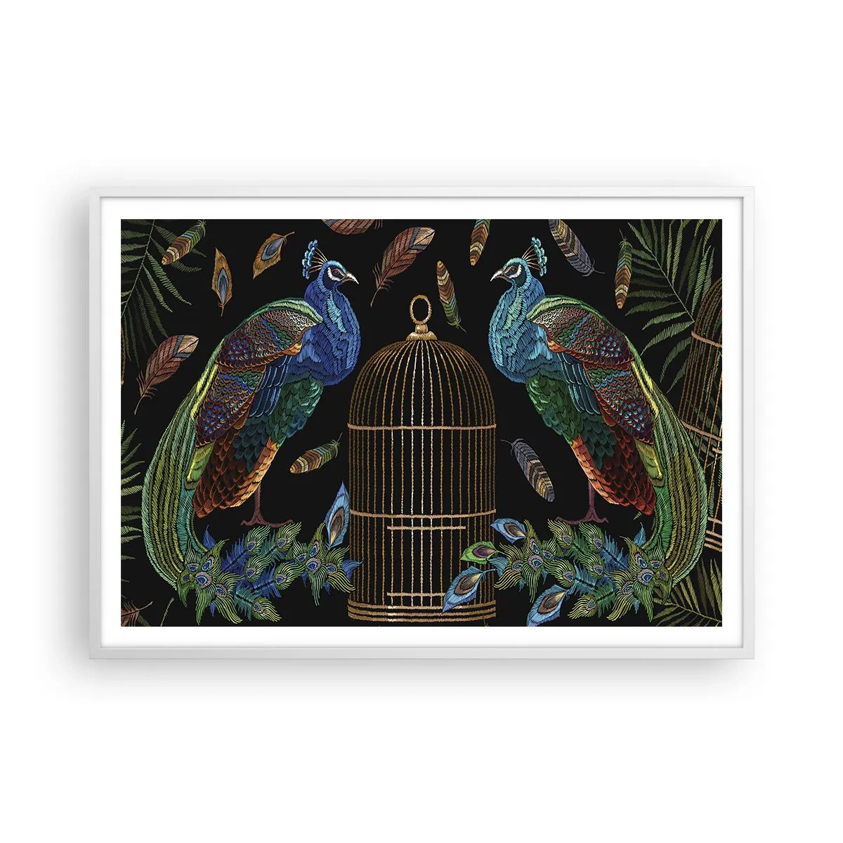 Póster en marco blanco - Con plumajes reales - 100x70 cm