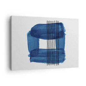 Cuadro sobre lienzo - Impresión de Imagen - Patrón abstracto en tonos azules con líneas negras. - 70x50cm - Composición azul y negra - Decoración de pared moderna para salón y dormitorio ARTTOR