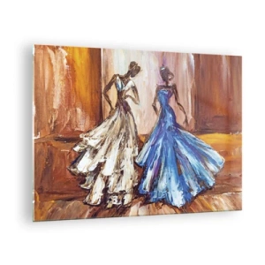Cuadro sobre vidrio - Impresiones sobre Vidrio - Figuras femeninas con vestidos de gala en estilo artístico. - 70x50cm - Un elegante dúo - Decoración de pared moderna para salón y dormitorio ARTTOR