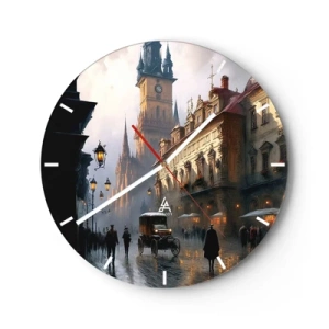 Reloj de pared - Reloj de vidrio - Paseo nocturno por el centro histórico de la ciudad - 30x30cm - La magia de una noche de Praga - Decoración de pared moderna para salón, cocina y dormitorio ARTTOR