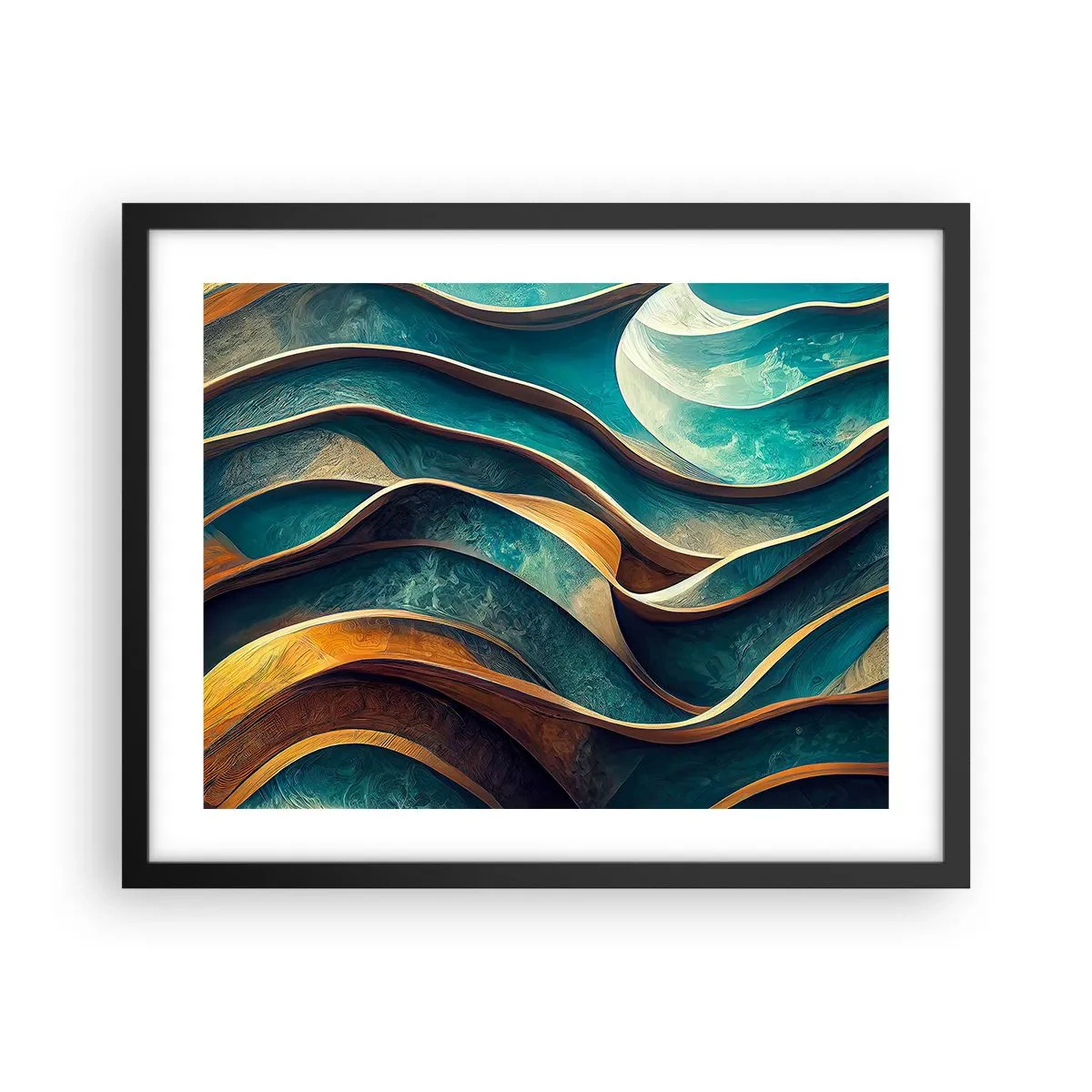 Póster en marco negro - Meandros de azul - 50x40 cm