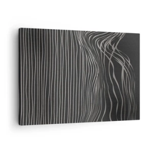 Cuadro sobre lienzo - Impresión de Imagen - Líneas blancas sobre un fondo gris oscuro en una disposición abstracta. - 70x50cm - Ritmo y acento - Decoración de pared moderna para salón y dormitorio ARTTOR