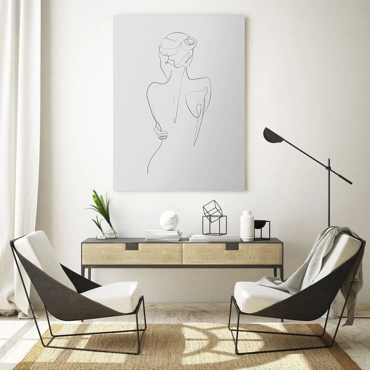 Cuadro sobre vidrio - Impresiones sobre Vidrio - Un delicado boceto de una sola línea de una mujer de espaldas. - 50x70cm - Música del cuerpo - Decoración de pared moderna para salón y dormitorio ARTTOR