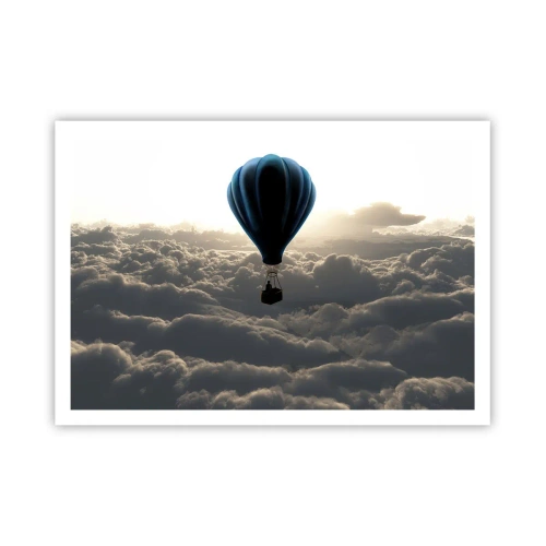 Póster - Un globo aerostático contra un cielo con nubes al atardecer. - 100x70cm - Un viajero por encima de las nubes - Decoración de pared moderna para salón y dormitorio ARTTOR