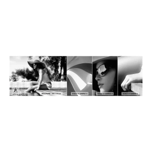 Muestra de fotomural autoadhesivo Deluxe Sticker - Un sueño de verano - Mujer, Sombrero, Piscina - 100x30 cm