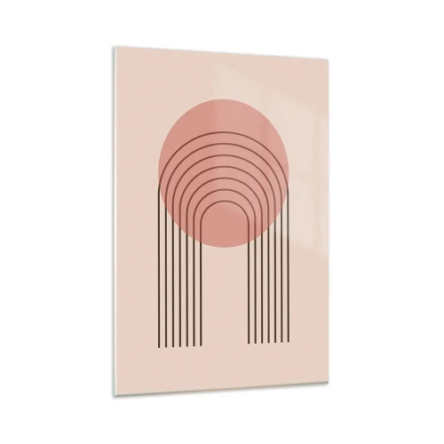 Cuadro sobre vidrio - Impresiones sobre Vidrio - Motivo abstracto con círculo rosa y líneas. - 80x120cm - Atracción irresistible - Decoración de pared moderna para salón y dormitorio ARTTOR