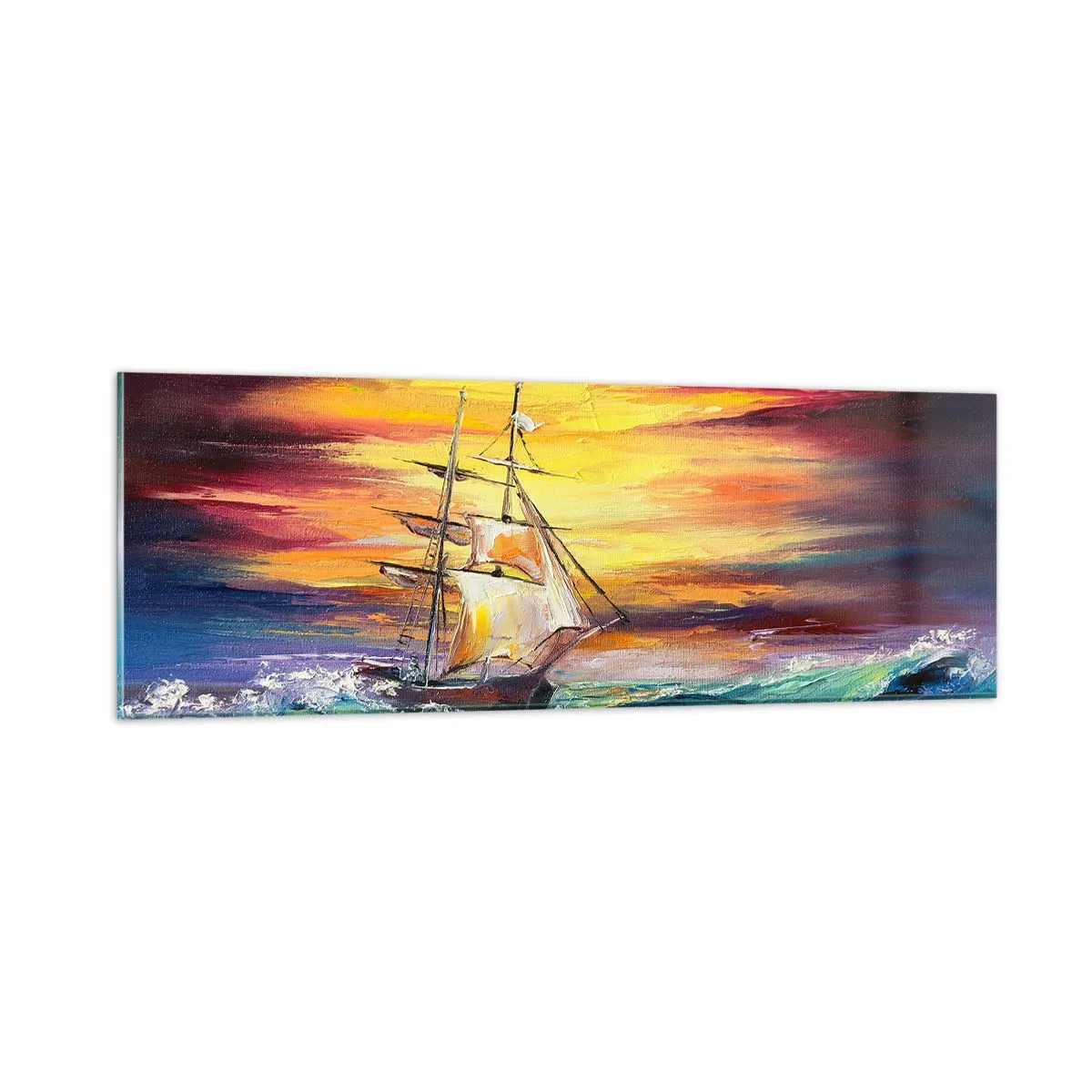 Cuadro sobre vidrio - Impresiones sobre Vidrio - Valientemente surcando las olas - 90x30 cm