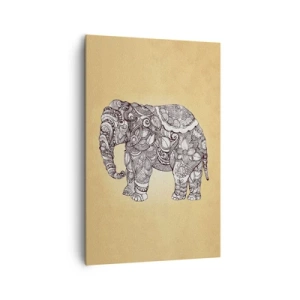 Cuadro sobre lienzo - Impresión de Imagen - Elefante dibujado a mano con un patrón ornamentado sobre un fondo beige. - 80x120cm - El elefante decorado - Decoración de pared moderna para salón y dormitorio ARTTOR
