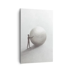 Cuadro sobre lienzo - Impresión de Imagen - Una figura minimalista con una pelota sobre un fondo claro y monocromático. - 80x120cm - El juego de la vida - Decoración de pared moderna para salón y dormitorio ARTTOR