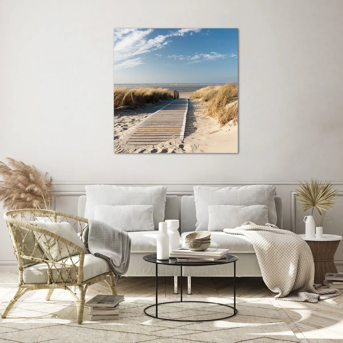 Cuadro sobre vidrio - Impresiones sobre Vidrio - Más allá de la duna, en el susurro de la naturaleza - 70x70 cm