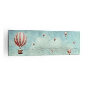 Cuadro sobre lienzo - Impresión de Imagen - Globos retro contra un cielo azul y un fondo verde. - 160x50cm - Libre del ajetreo de la vida - Decoración de pared moderna para salón y dormitorio ARTTOR