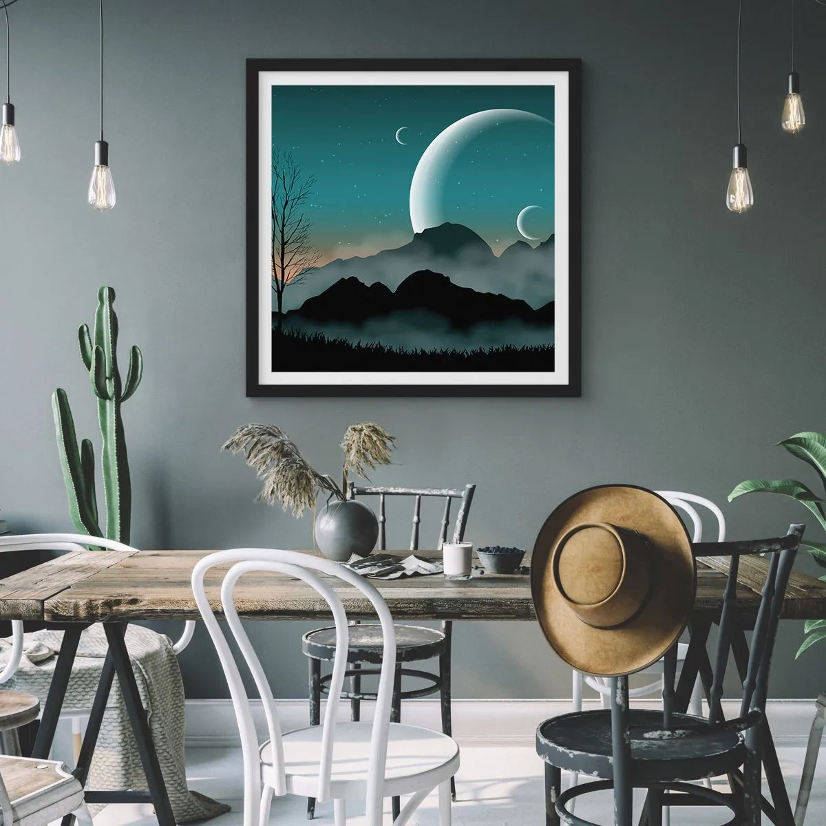 Póster en marco negro - Un carnaval de noche estrellada - 40x40 cm