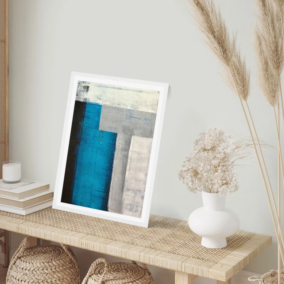 Póster en marco blanco - Composición poética de gris y azul - 30x40 cm