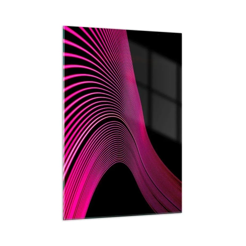 Cuadro sobre vidrio - Impresiones sobre Vidrio - Líneas futuristas en tonos rosa sobre fondo negro. - 70x100cm - Avenida de luz - Decoración de pared moderna para salón y dormitorio ARTTOR